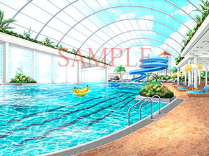 Royalty-Free Background CG Material: Indoor Pool & Residential Area
