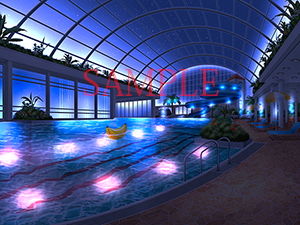 Royalty-Free Background CG Material: Indoor Pool & Residential Area