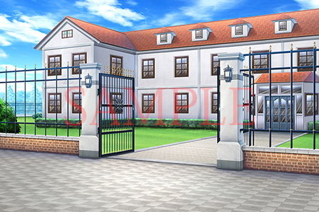 Royalty-Free Background CG Materials: Western Mansion with Gate