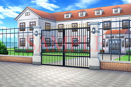 Royalty-Free Background CG Materials: Western Mansion with Gate