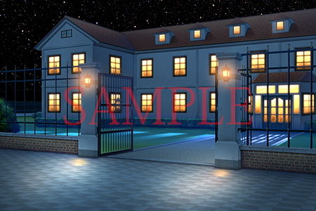 Royalty-Free Background CG Materials: Western Mansion with Gate