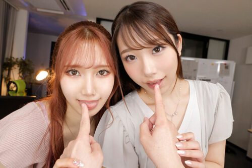【VR】Dynamic Duo with Perfect Faces!! All-Night Overtime Creampie Sex with Two Office Goddesses - Erika & Amiri