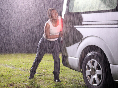 Stranded with My Tough Female Boss in Heavy Rain: Car Sex in the Storm
